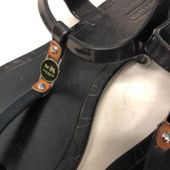 Authentic Coach Piccadilly 7 B Black Plastic Ankle Strap Flip Flop Jelly Sandals - Picture 2 of 8